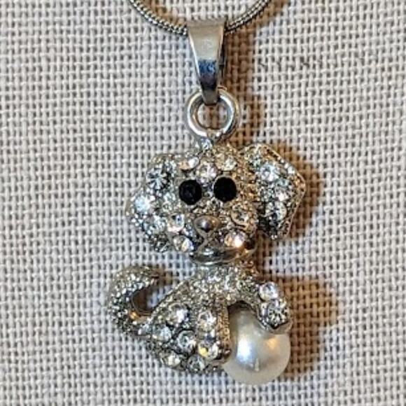 Rhinestone Dog Playing with a Pearl Ball Necklace - Picture 3 of 5